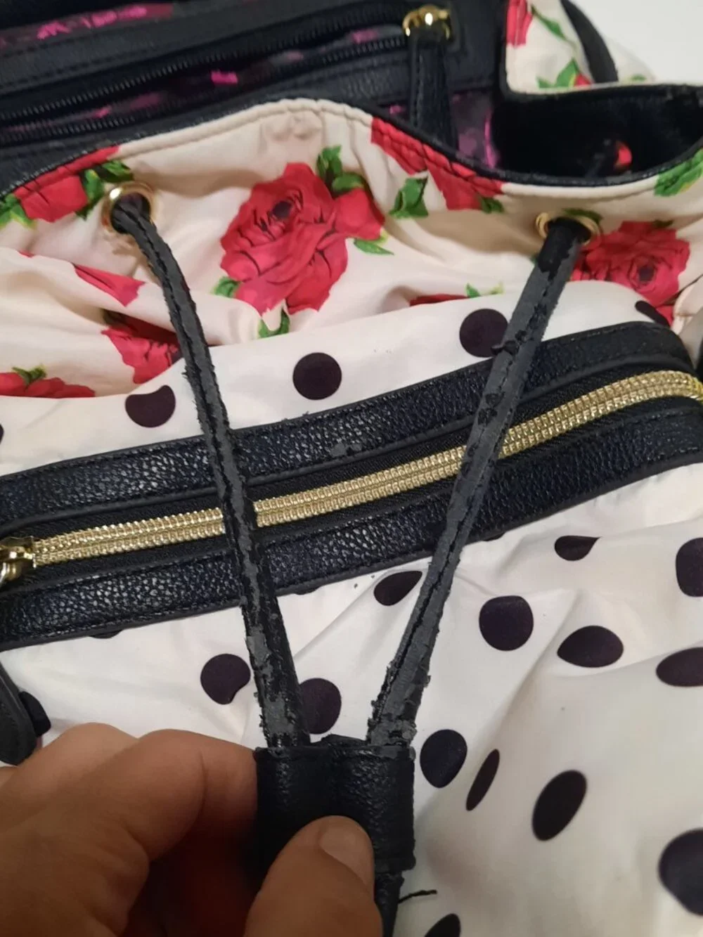 Betsey Johnson Floral Backpack White Polka Dot Roses Y2K Style Backpack Bag